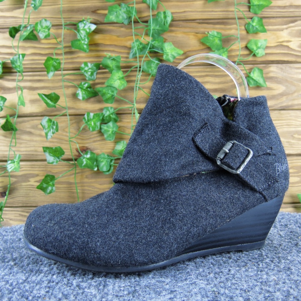 Blowfish Malibu Girls 4 Gray Fabric Ankle Boot Wedge Heel Buckle Zip Casual Cute